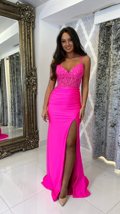 Hot pink cheap formal gown