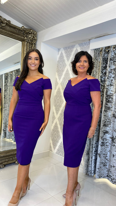 Purple Pointed Bardot Midi Dress