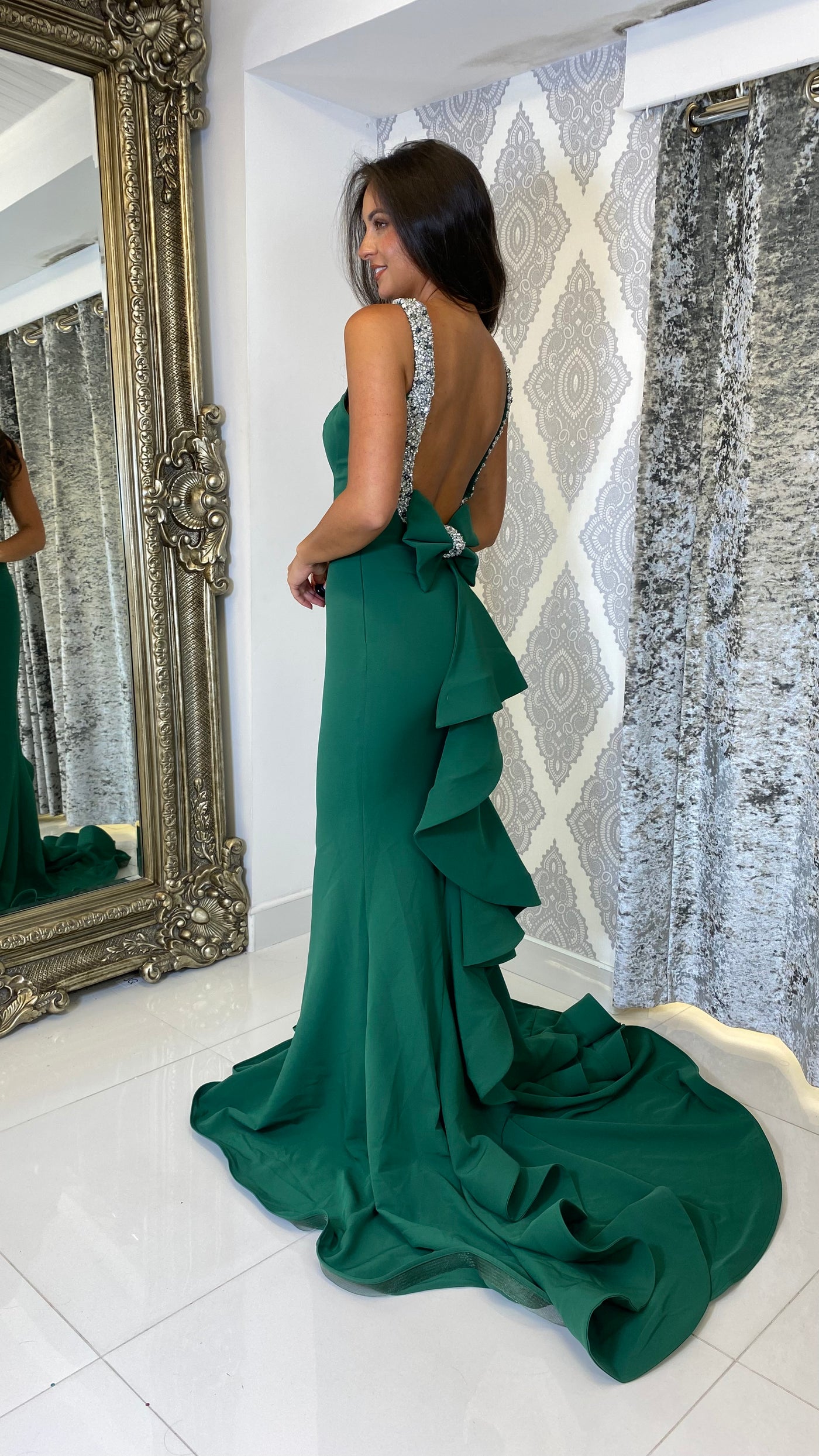 Green Bow Back Prom Dress