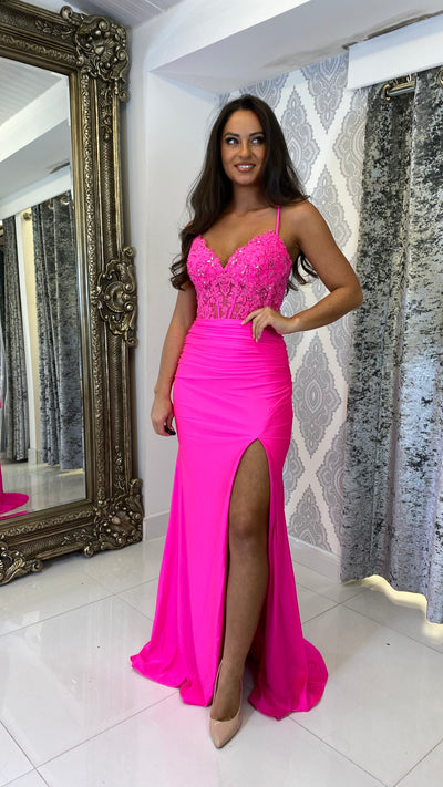 Hot pink formal hot sale gown