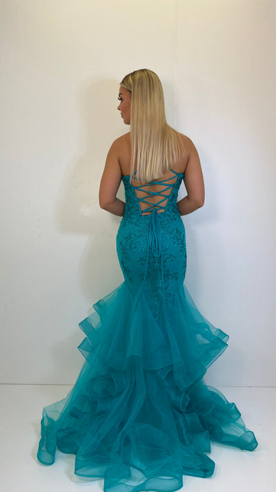 Green Swirl Corset Fishtail Glamorous Prom Dress