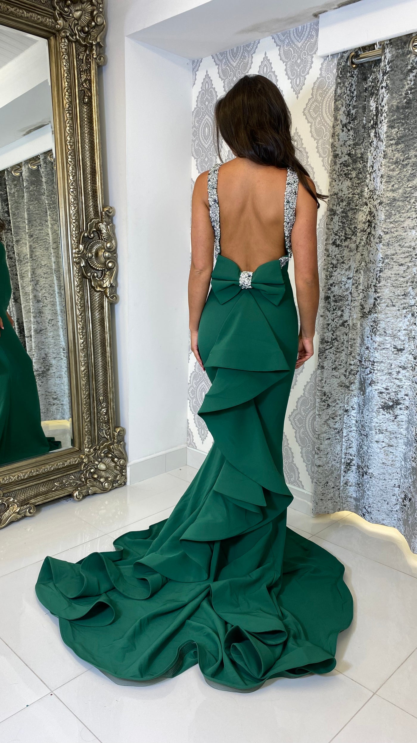 Green Bow Back Prom Dress
