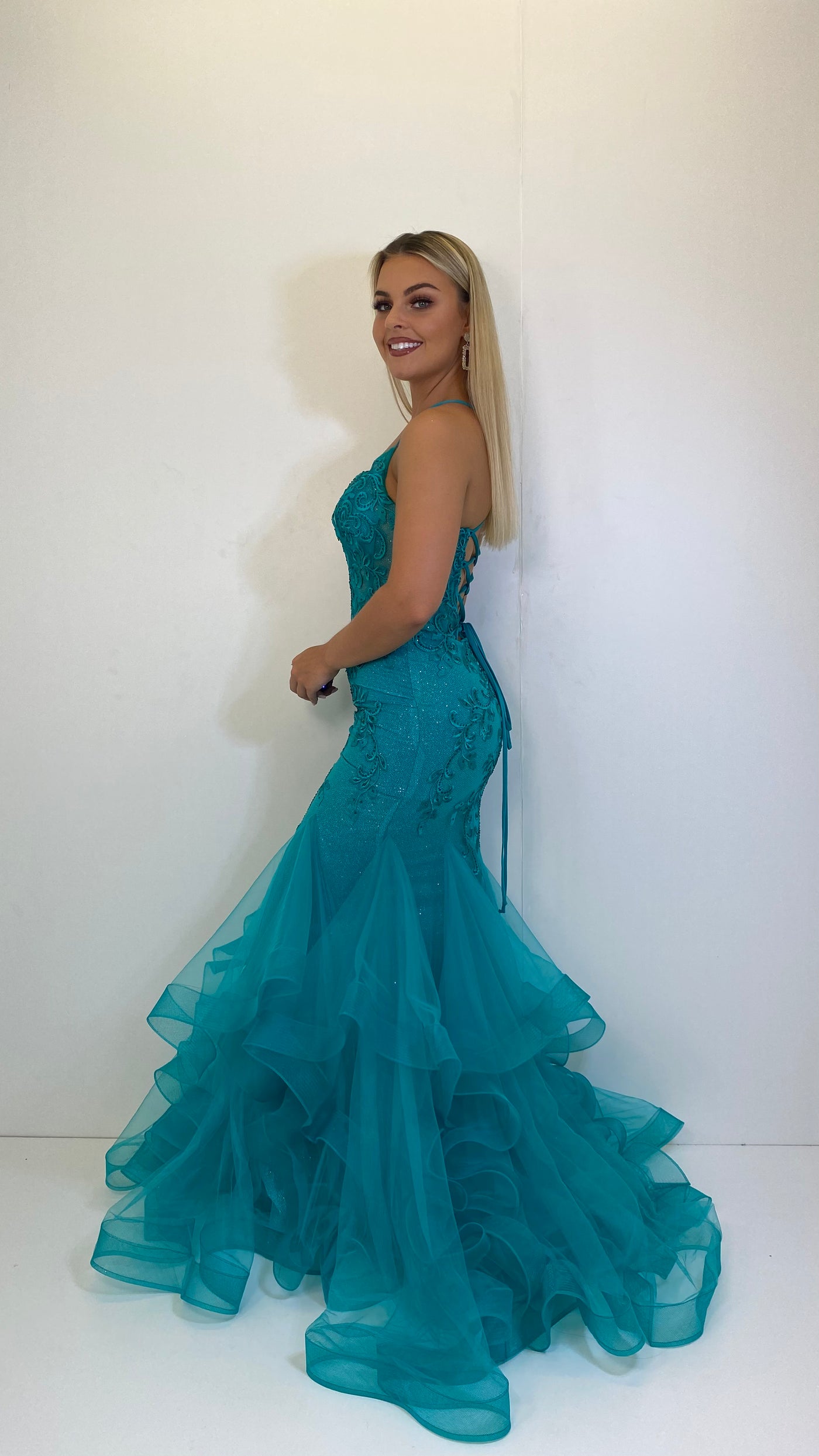 Green Swirl Corset Fishtail Glamorous Prom Dress