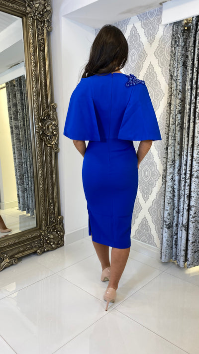 Cape Sleeve Cobalt Pencil Dress