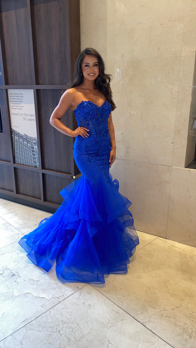 Royal Blue Corset Strapless Fishtail Prom Dress