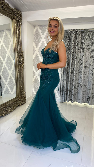Green fishtail dress outlet