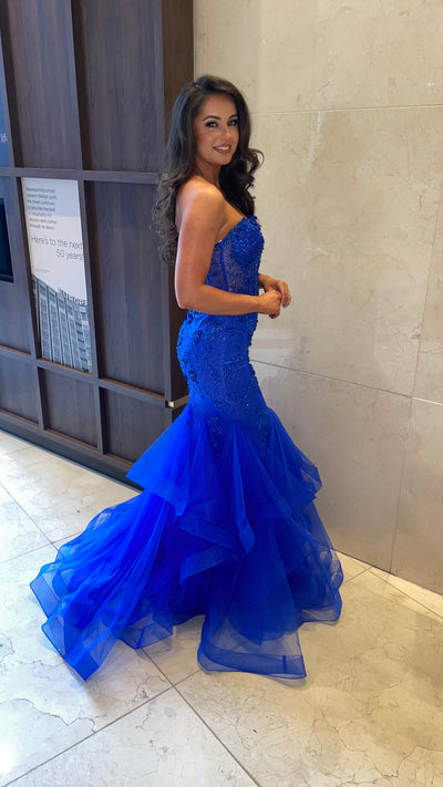 Royal Blue Corset Strapless Fishtail Prom Dress