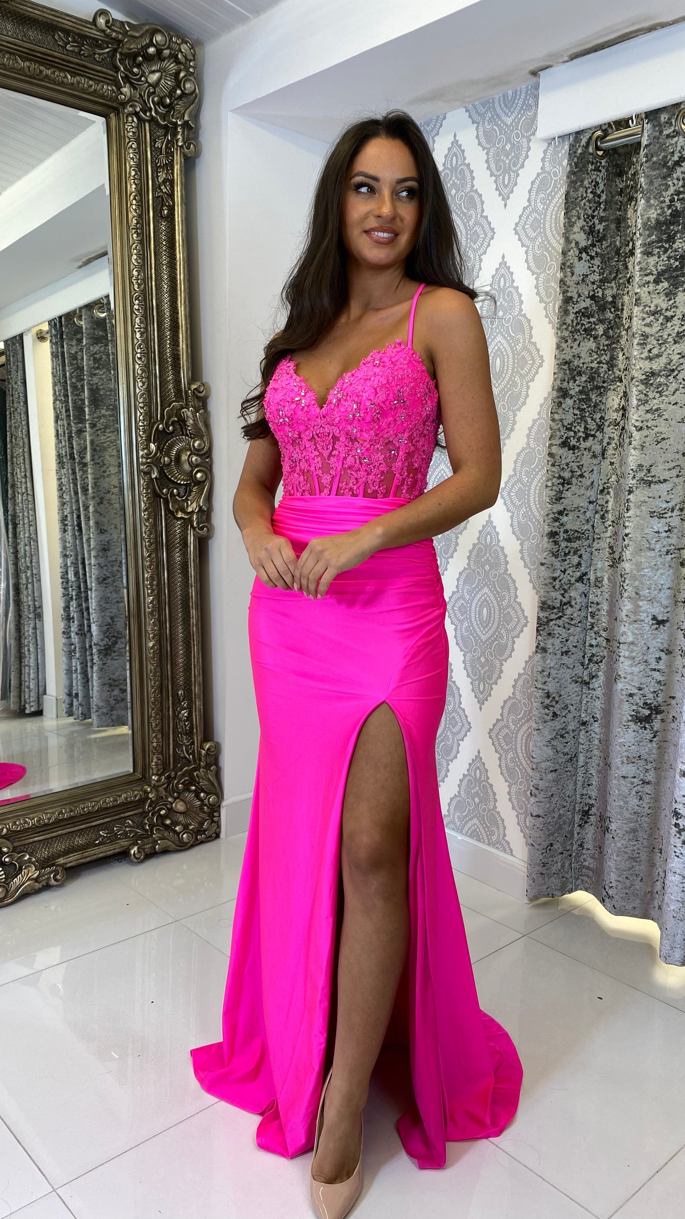 Hot Pink Corset Lace Formal Gown – Rosies Closet