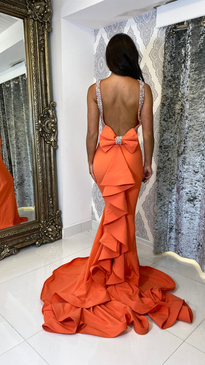 Orange Bow Back Prom Dress
