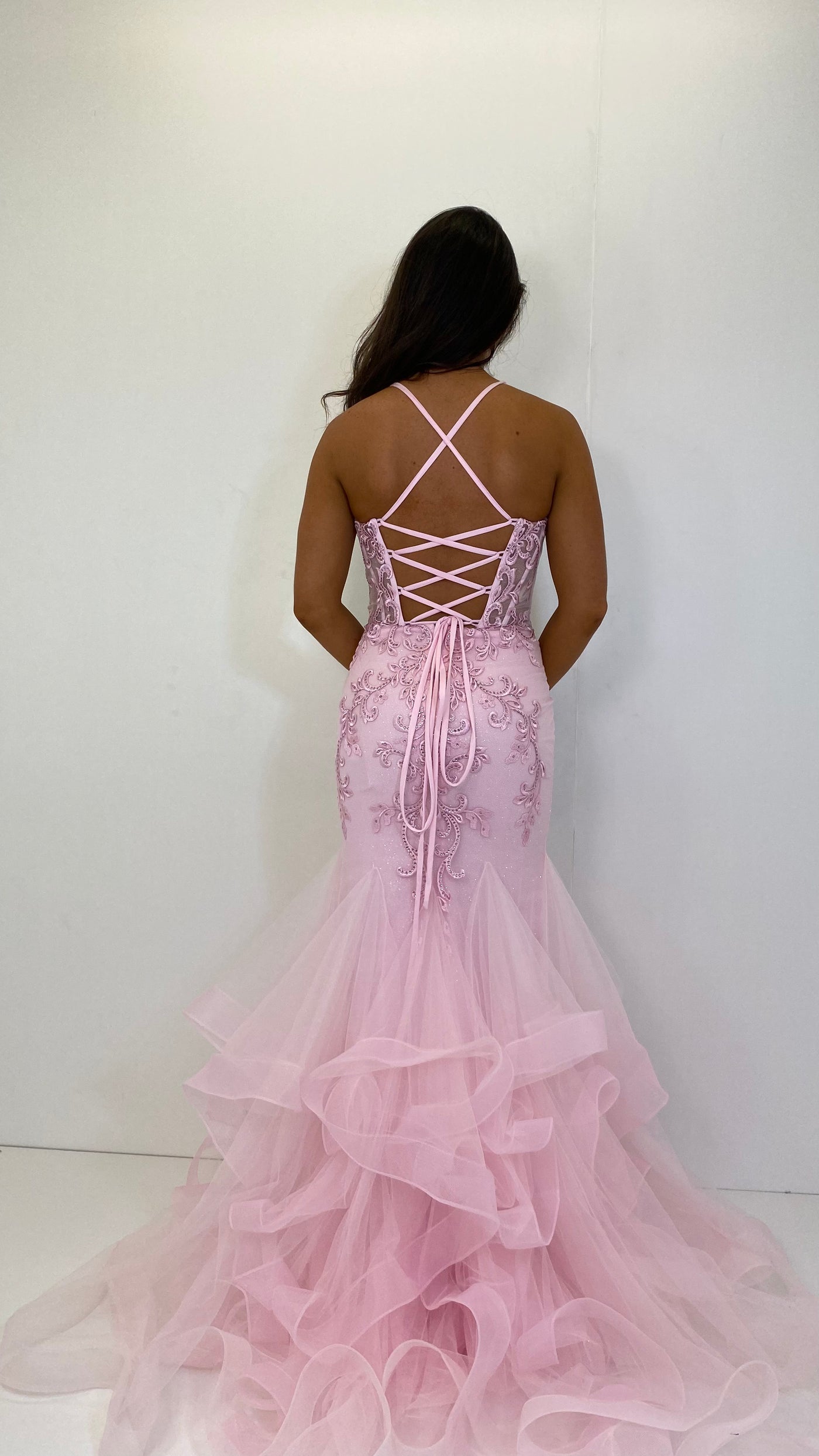 Pink Swirl Corset Fishtail Prom Dress