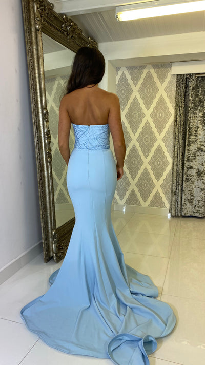 Powder Blue Strapless Glitter Prom Dress