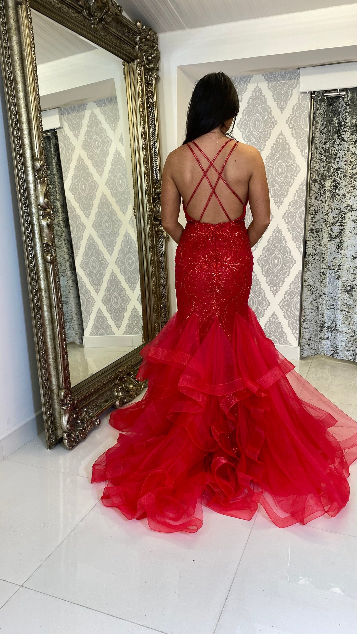 Red Straight Neck Fishtail Prom Dress Rosies Closet Red Straight Neck Fishtail Prom Dress Rosies Closet