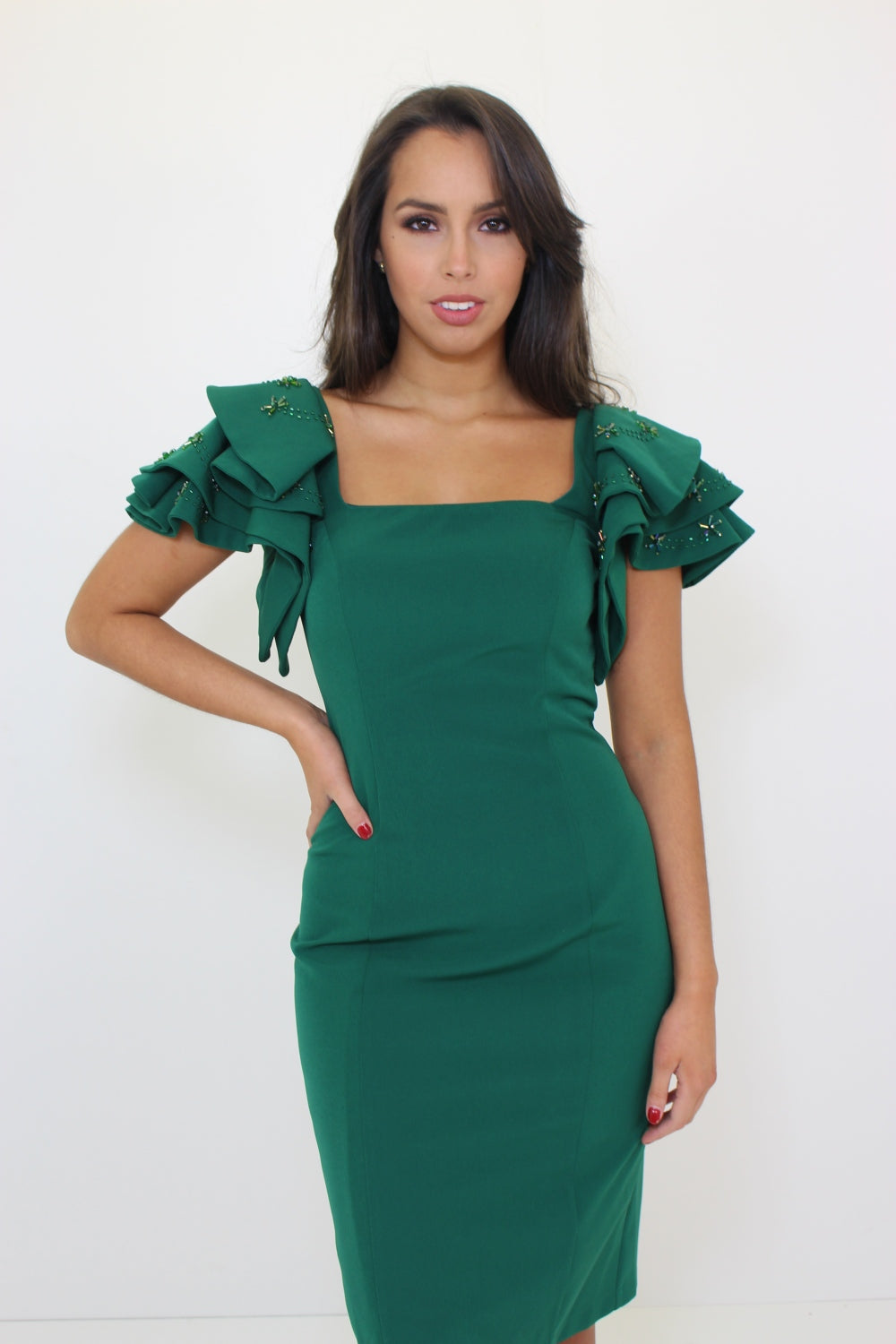 Green Frill Sleeve Dress
