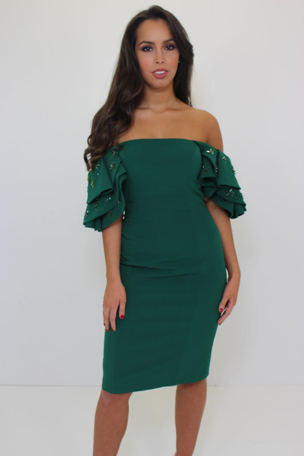 Green Frill Sleeve Dress
