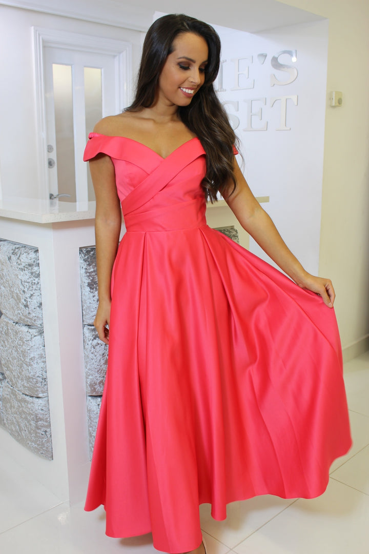 Pink Midi Bardot Skater Dress – Rosies Closet - Main Image