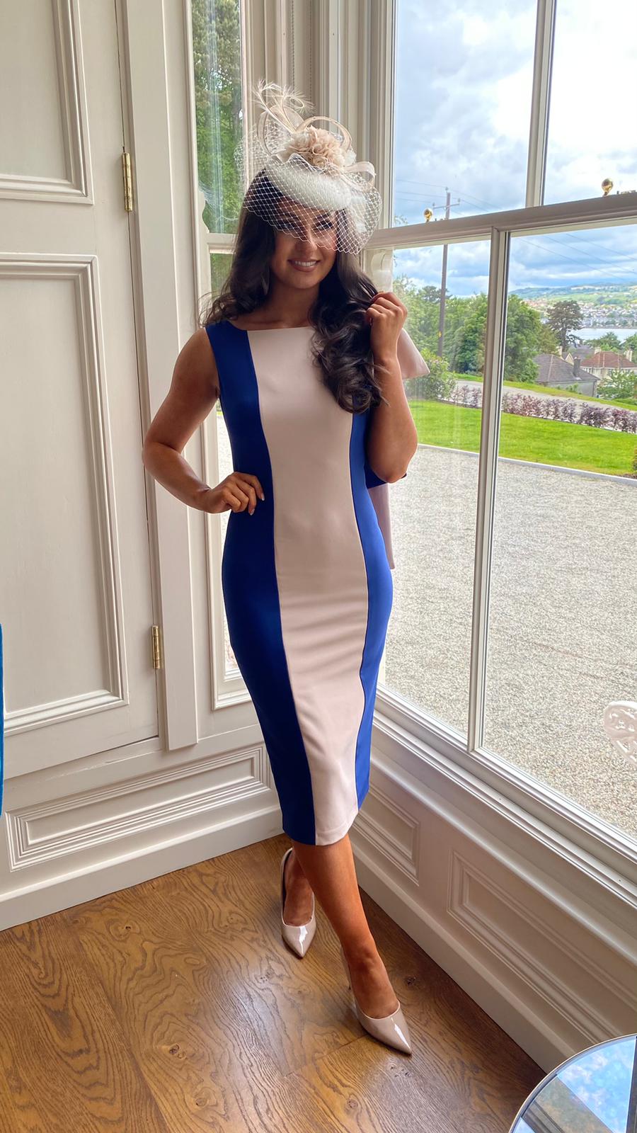 Bow Shoulder Detailed Wedding Guest Dress In Navy Blue