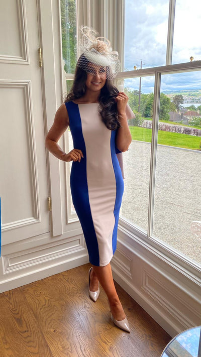 Bow Shoulder Detailed Wedding Guest Dress In Navy Blue