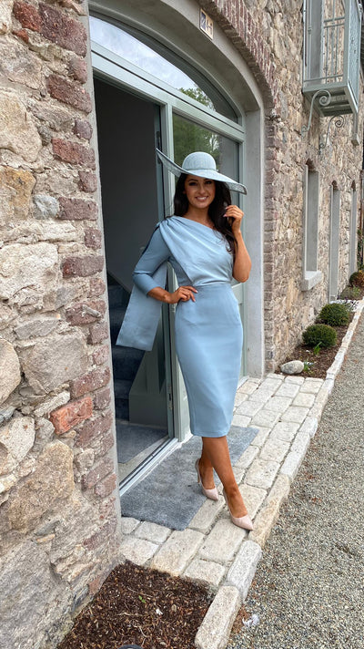 One Shoulder Wedding Guest Dress in Sage Blue