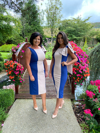 Bow Shoulder Detailed Wedding Guest Dress In Navy Blue