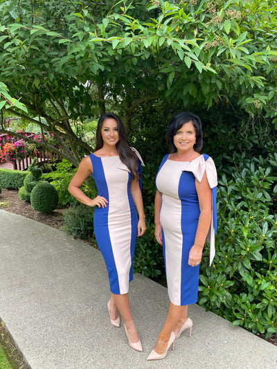 Bow Shoulder Detailed Wedding Guest Dress In Navy Blue