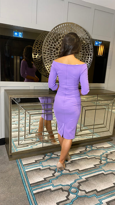 Lilac Bardot 3/4 Sleeve Dress