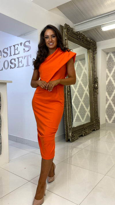 Miley Orange Midi Bodycon Ruched Dress