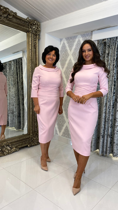 Blush Pink 3/4 Sleeve Roll Neck Dress