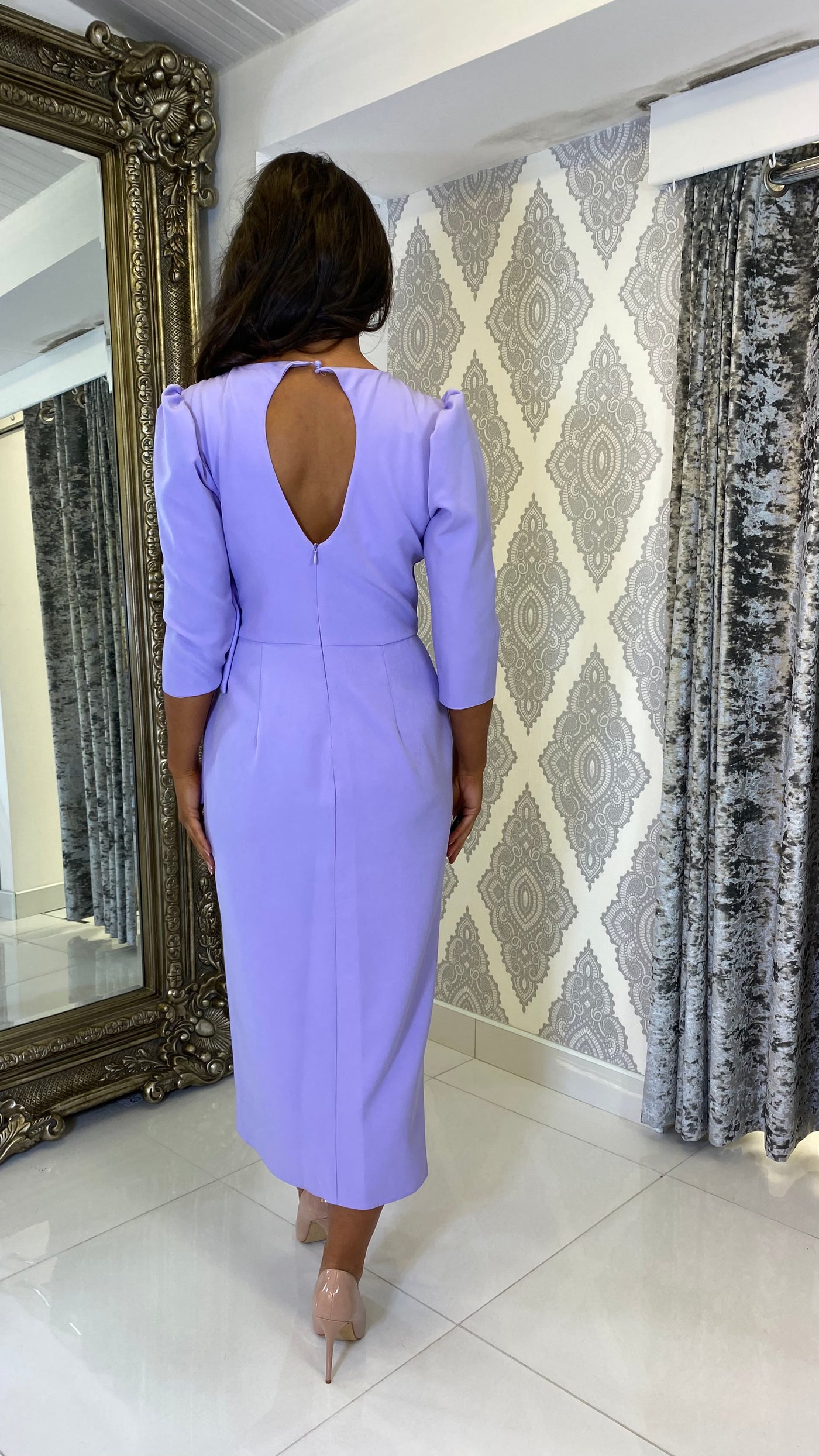 Lilac Bow Detail Long Sleeve Dress