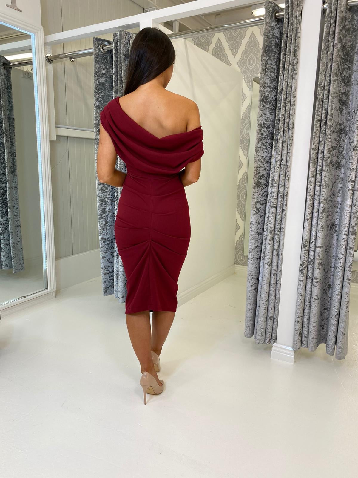 Burgundy Draped Shoulder