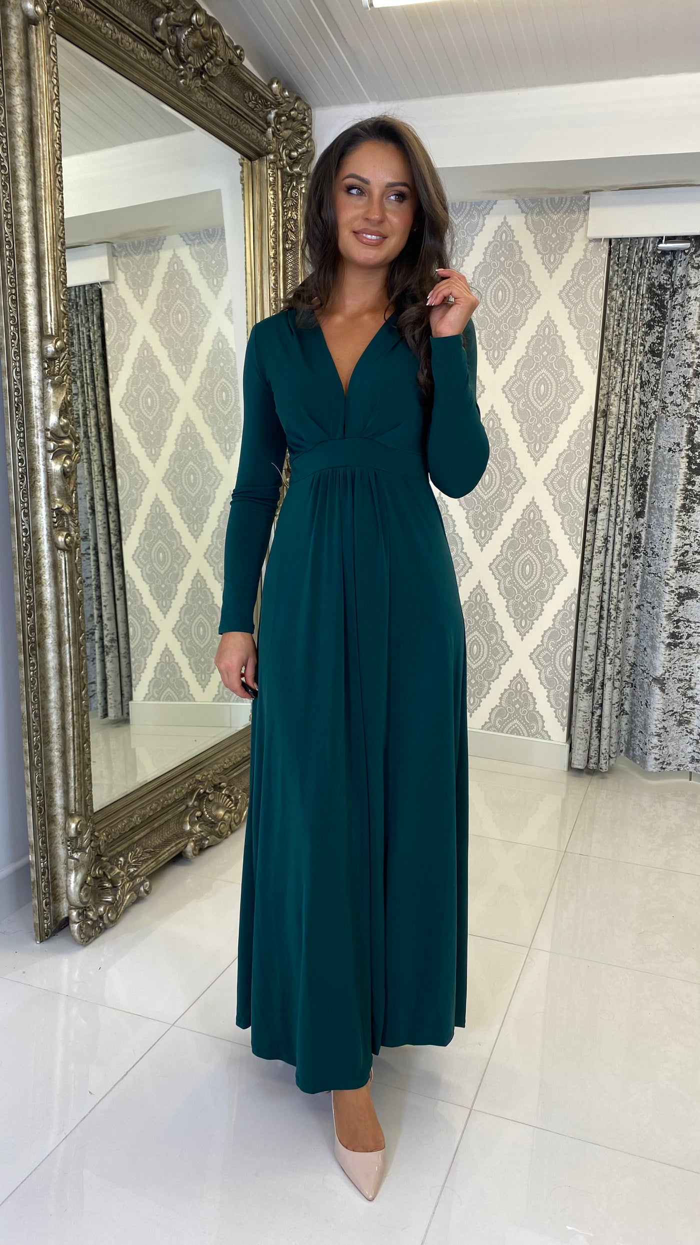 Dark Green Long Sleeve Floaty Dress