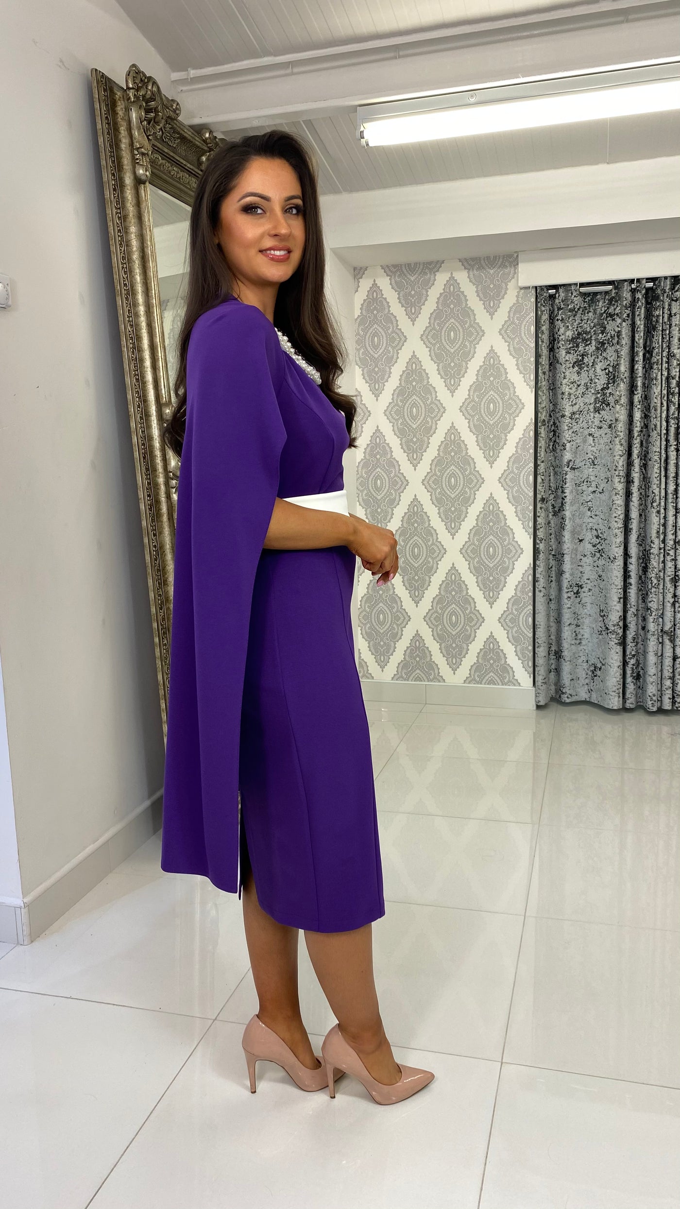 Purple Cape Style Midi Dress