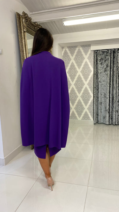 Purple Cape Style Midi Dress