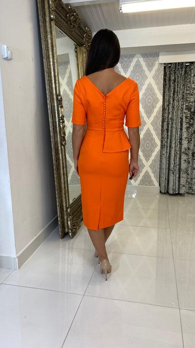 Orange Asymmetric Peplum Pencil Dress