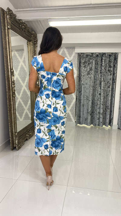 Blue and White Floral Pencil Dress