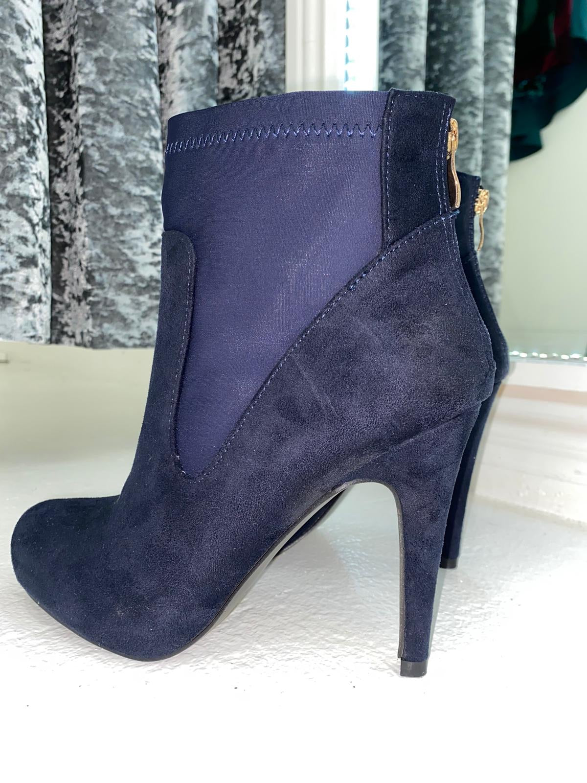 Navy Heeled Ankle Boots