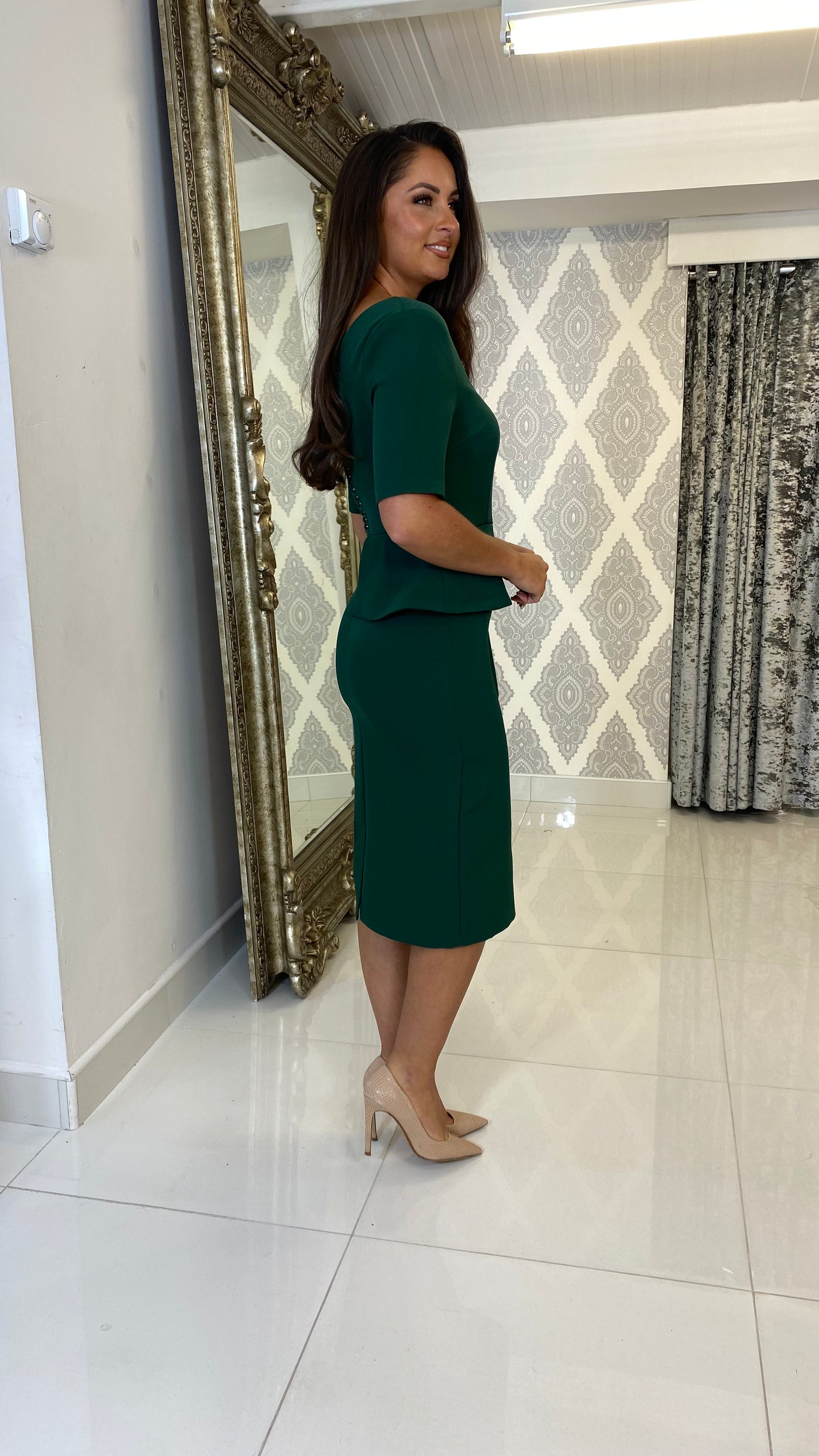 Forest Green Asymmetric Peplum Pencil Dress Rosies Closet Forest Green Asymmetric Peplum Pencil Dress Rosies Closet