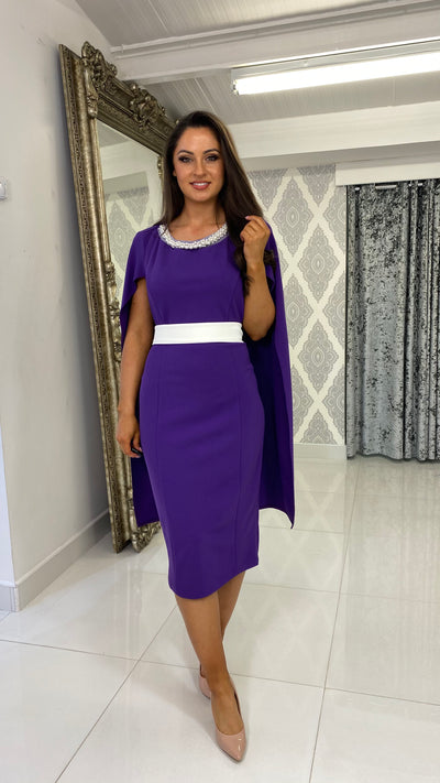 Purple Cape Style Midi Dress