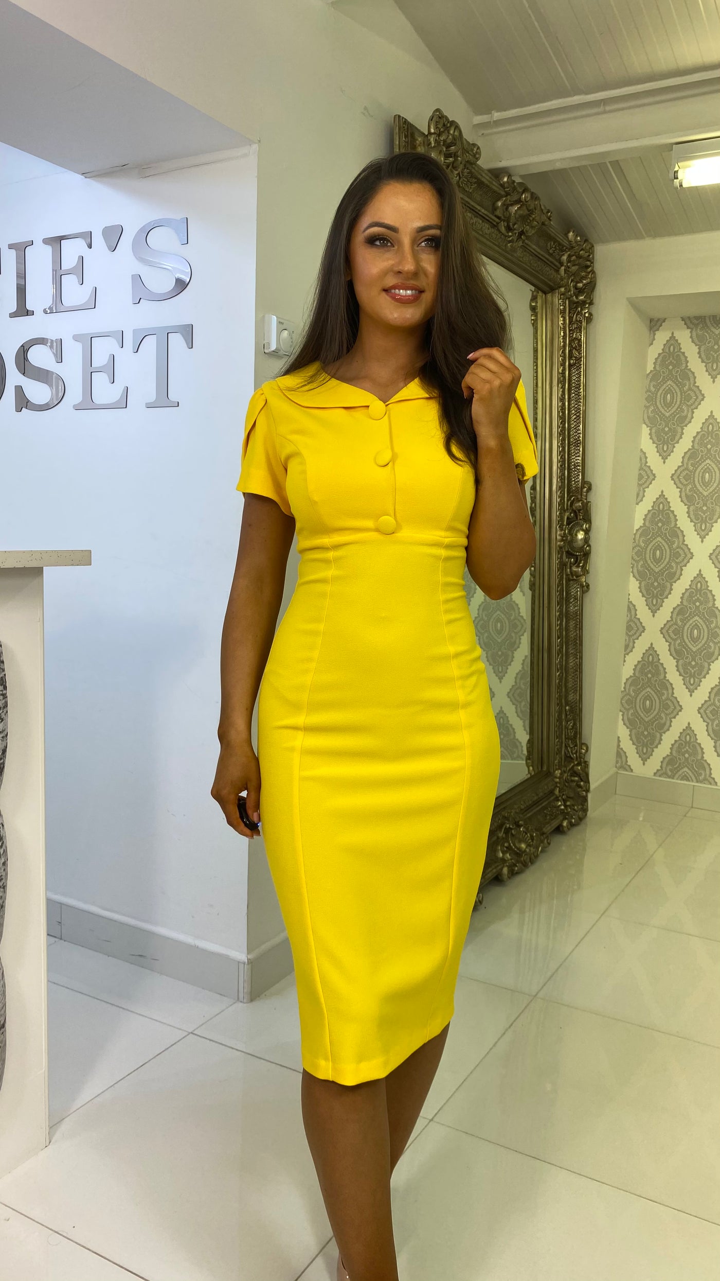 Yellow Collared Midi Dress