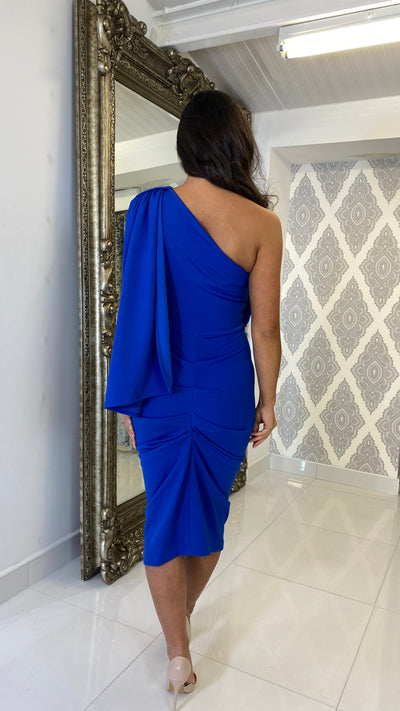 Cobalt Blue Drape One Shoulder Dress
