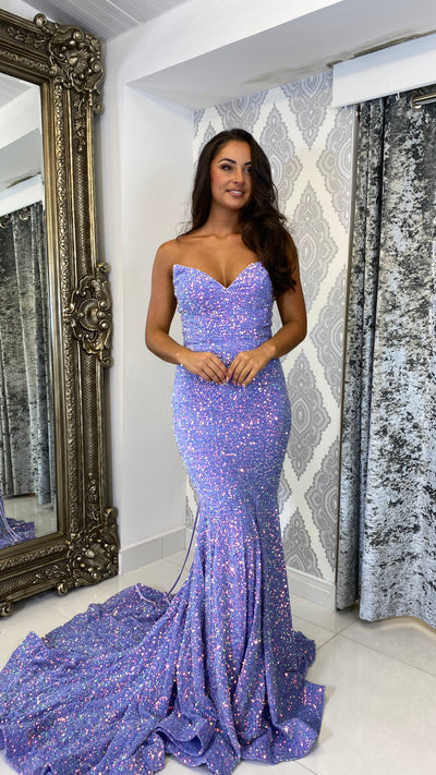 Lilac Sequin Strapless Lace-up Evening Gown