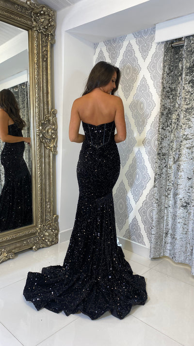 Strapless black evening sales gown