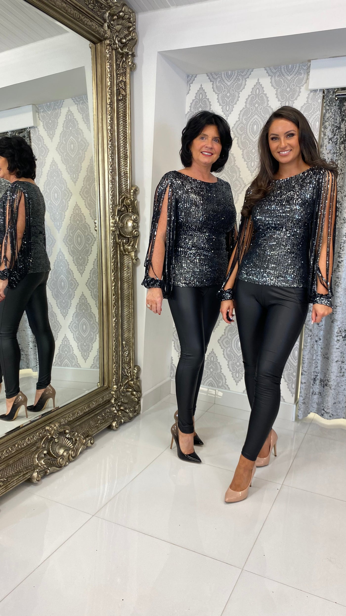 Black Sequin Tassel Long Sleeve Top