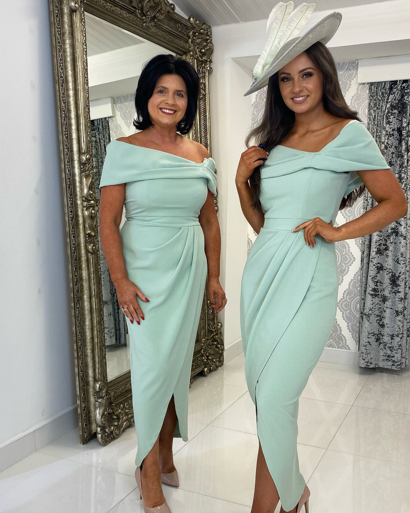 Sage Green Bardot Midi Dress