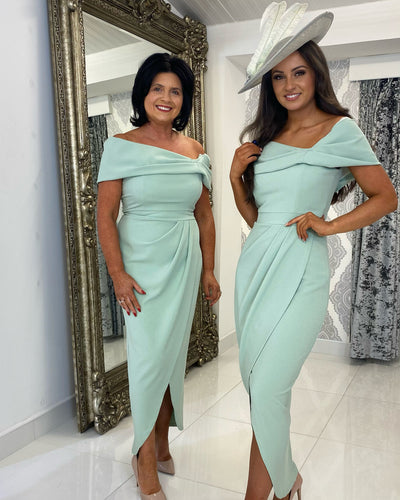 Sage Green Bardot Midi Dress