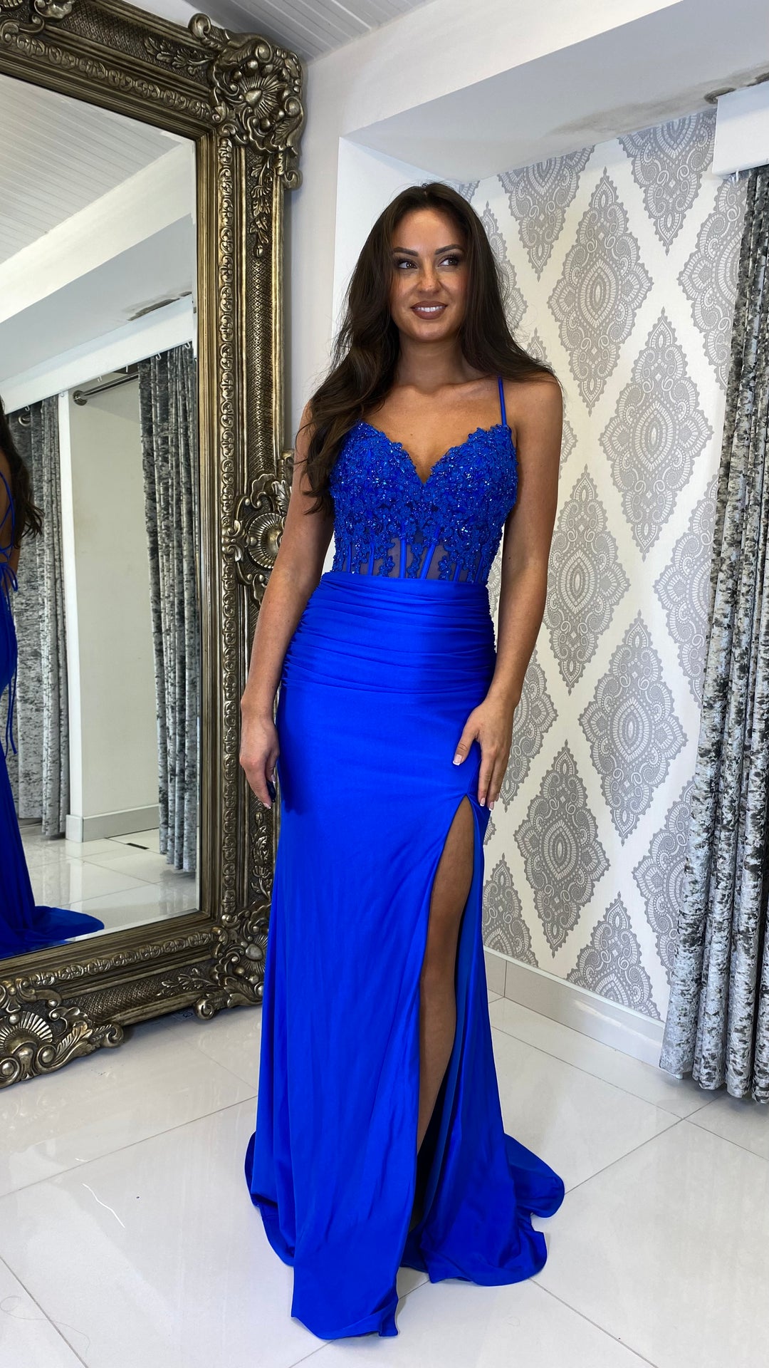 Royal Blue Corset Lace Top Detailed Prom Evening Gown Rosies Closet