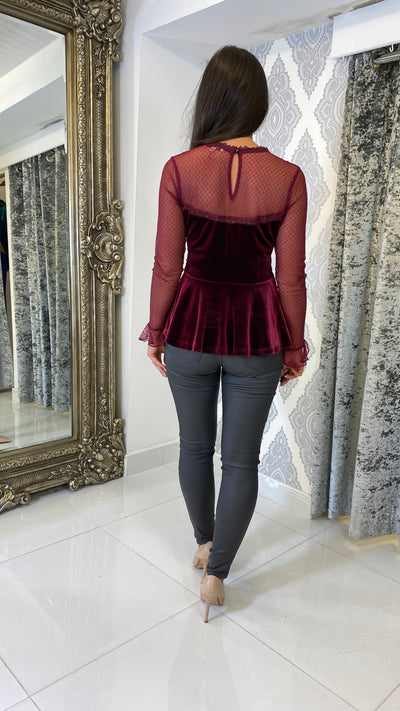 Burgundy Velvet Peplum Top