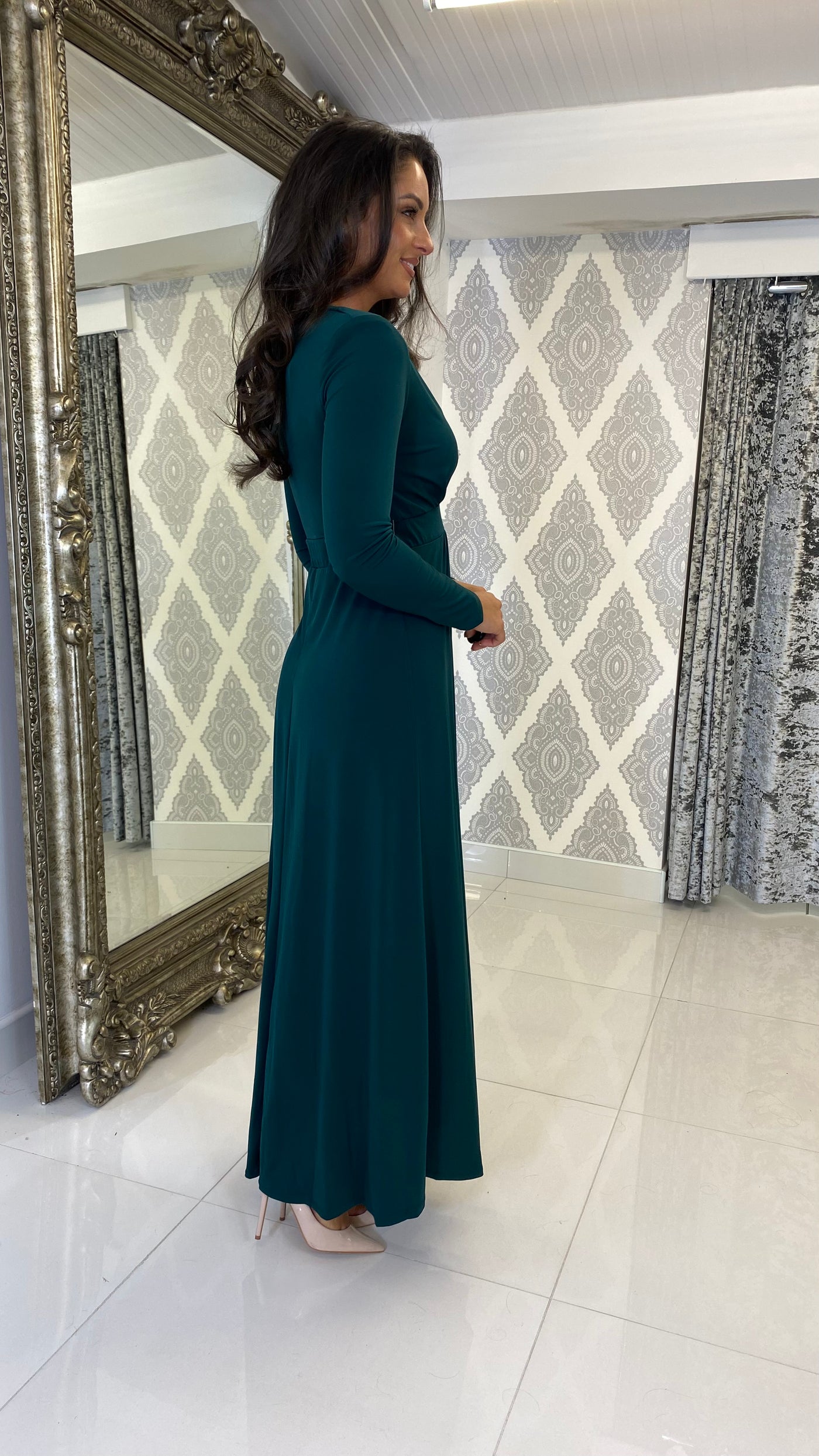 Dark Green Long Sleeve Floaty Dress