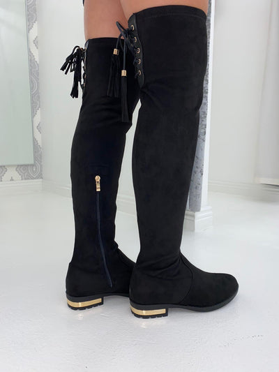 Black Faux Suede Over The Knee Boots