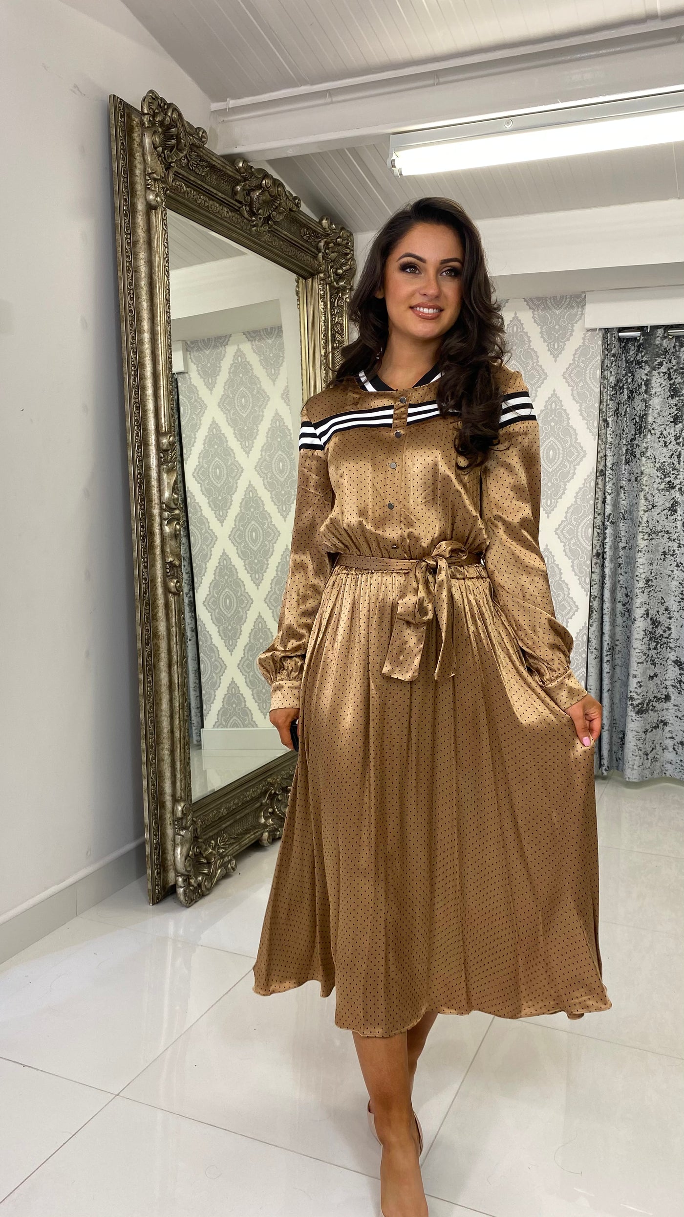 Gold silk top midi dress
