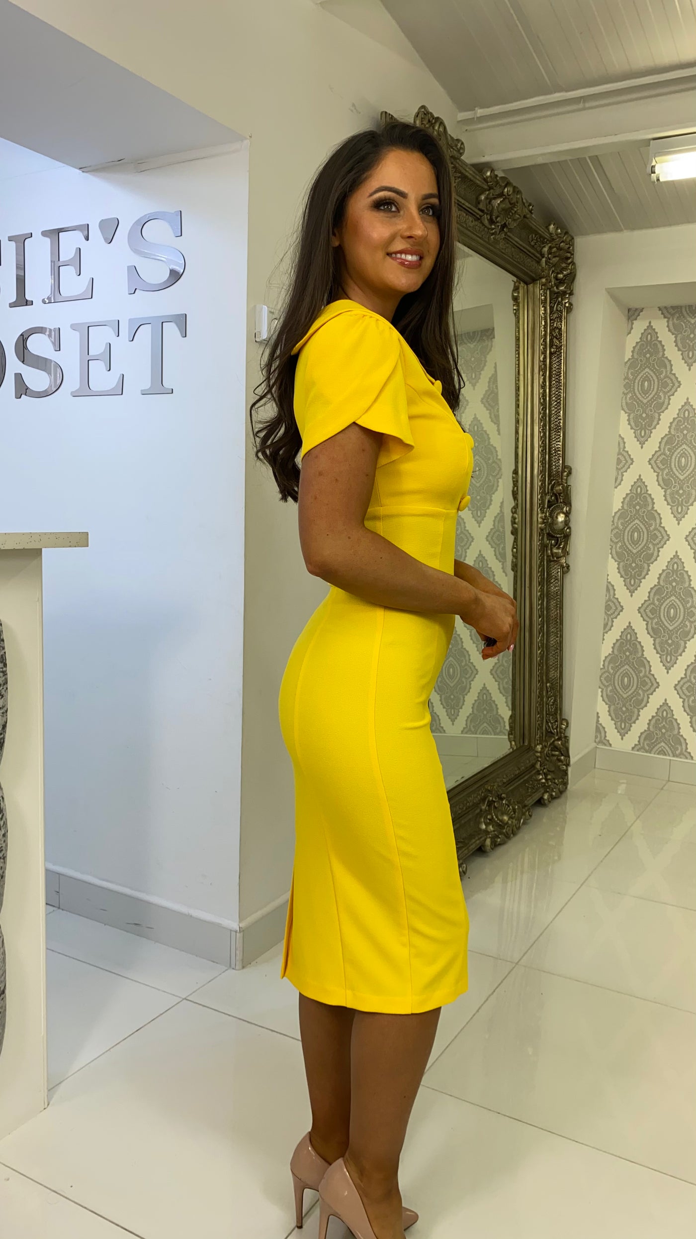 Yellow Collared Midi Dress